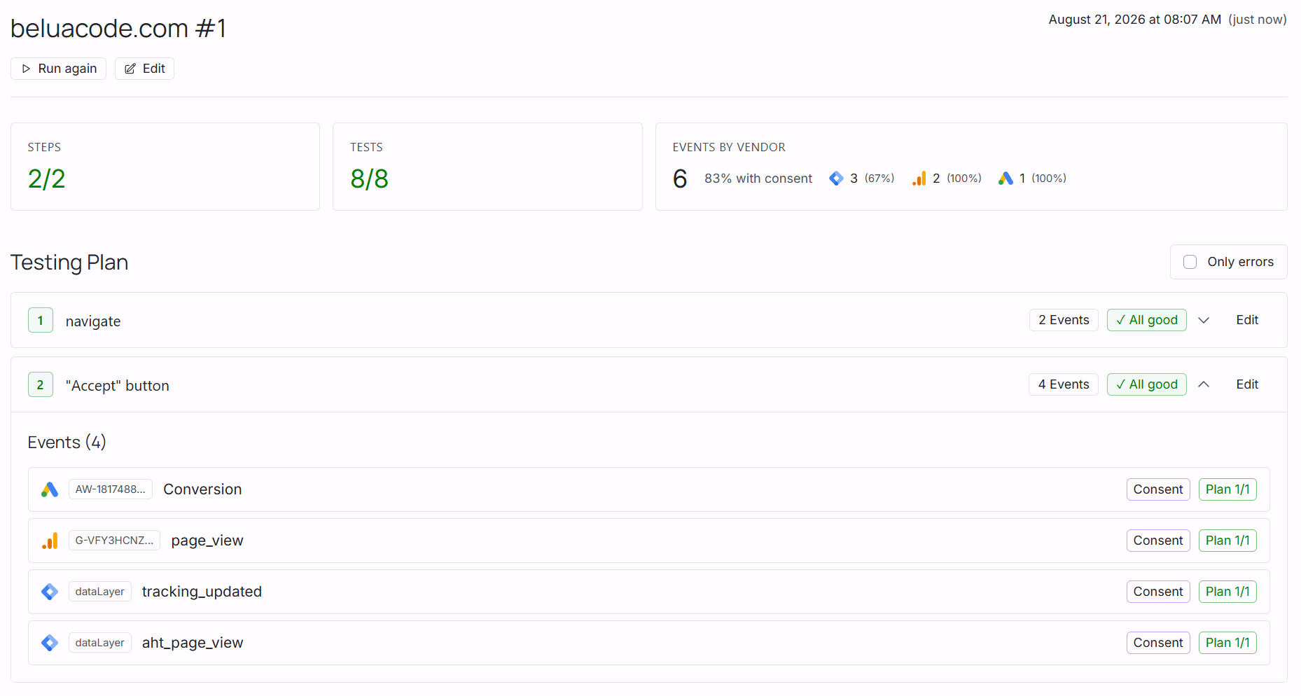 User Journey QA Result - full page