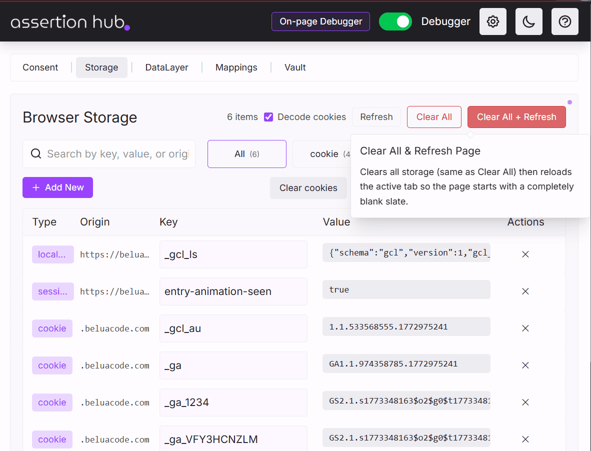 AH Debugger Browser Storage Manager