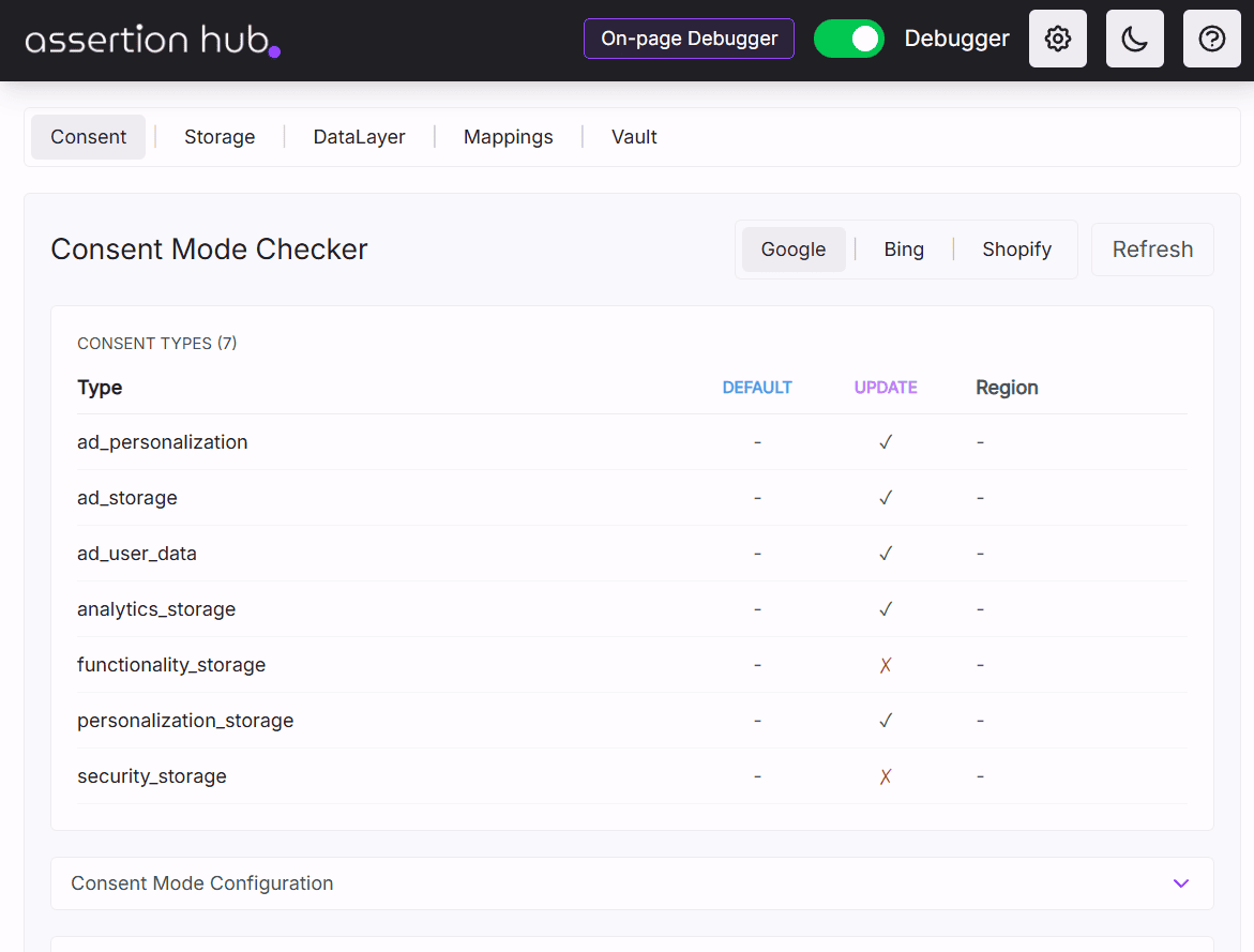 AH Debugger Consent Mode Checker