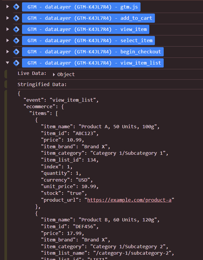 AH Debugger DataLayer Push console logs