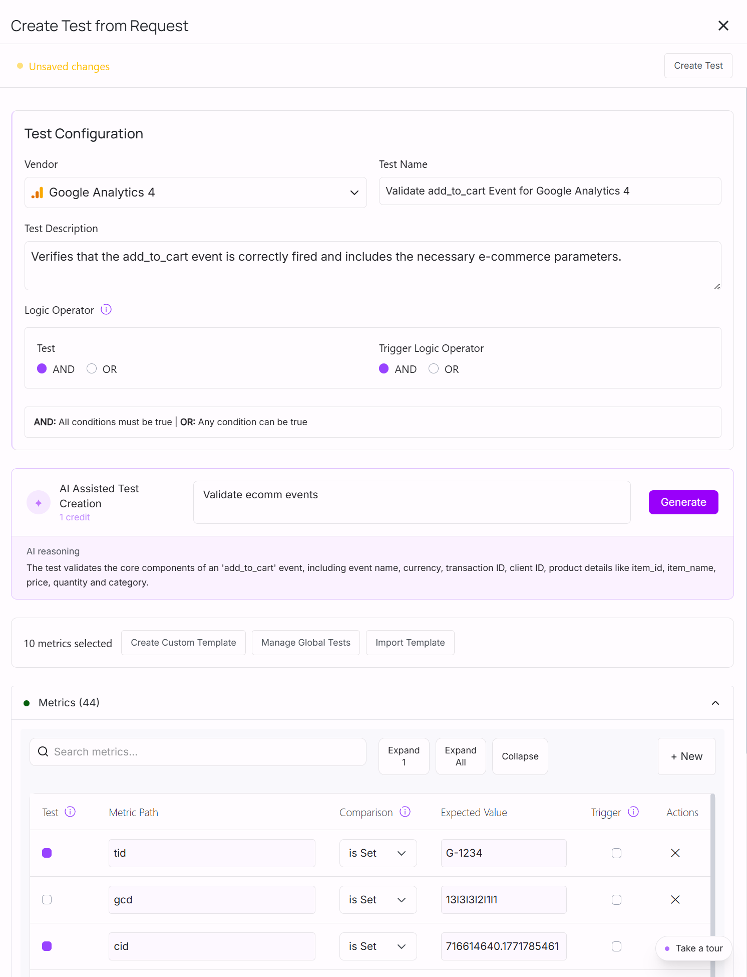 AssertionHub Test Creation from request