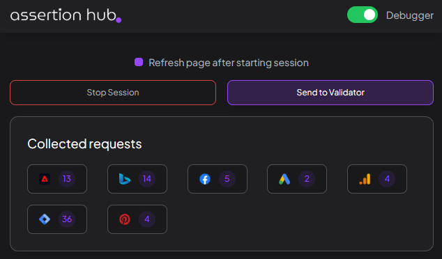 Collect your events with AH Debugger and click on "Send To Validator"