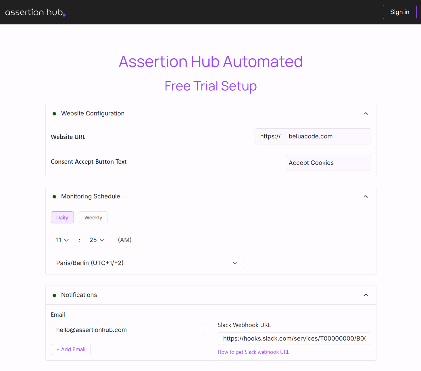 AssertionHub Free Trial Setup