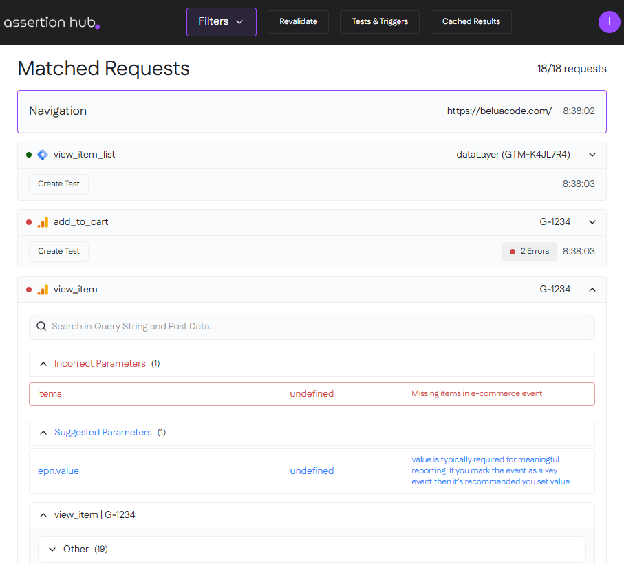 Detailed view for your Test Results