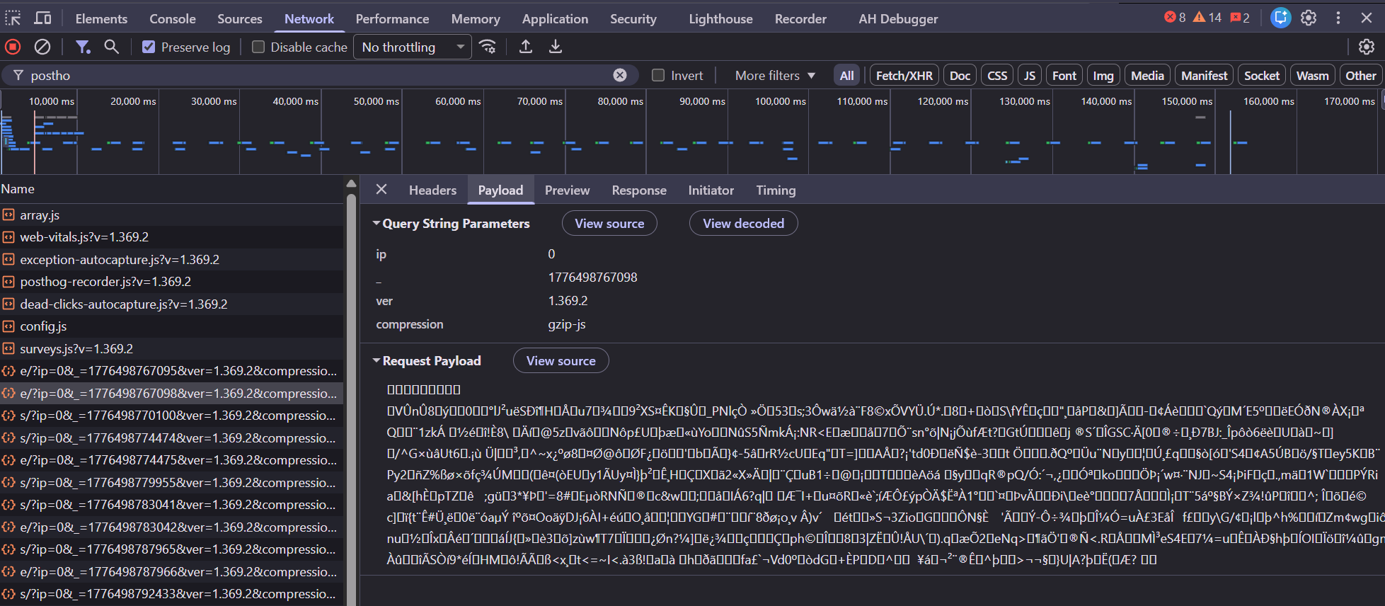 PostHog network requests in browser DevTools